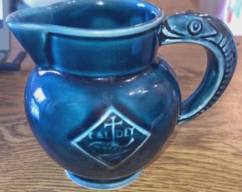 Prinknash Pottery Creamer Caldey, Blue with Fish Shaped Handle