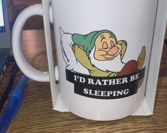 Typo Disney Anytime Coffee Cup Mug, I'd Rather Be Sleeping Sleepy Dwarf NEW Old Stock