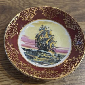 Sea Ship Pin dish 4&quot; Weatherby Royal Falcon Gift Ware , England 1980s Souvenir