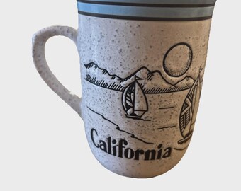 Vintage California Speckled Stoneware Coffee Cup Mug 4"T Sailboats