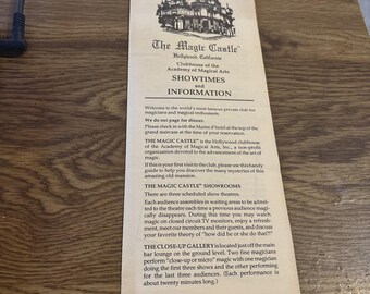 Magic Castle Hollywood California Showtimes & Information Pamphlet Circa 1980s