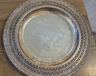 Rogers And Bro Vintage Silver Plated Etched Tray with Openwork Rim 10-1/4"