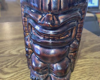 Vintage Tiki Coffee Cup Mug , brown 4-1/3" T Unbranded