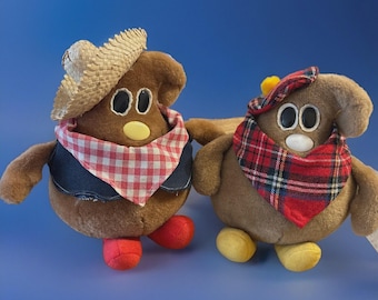 1984 Nestle Chocolate  Milky & Scotchy 9" Plush Toys (2) By Trudy Toys