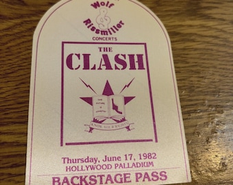 Pase de backstage de The Clash 1982, Hollywood Palladium, Wolf y Rissmiller