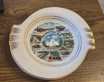 Yellowstone Park Landmarks Souvenir Pin Trinket Dish Ashtray Porcelain 6"
