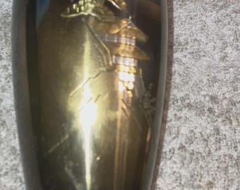 Vintage Japanese Chokin Enamel Brass Vase 5" with Image of Mount Fuji