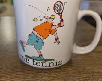 Papel Mr Tennis Coffee Cup Mug, Jim Benton 1980s 3-1/2"T, Made in Korea