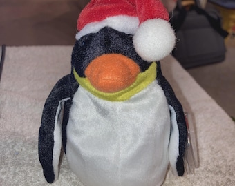 Ty Beanie Babies Zero the Penguin in Christmas Santa Hat 1-2-98 LNWT
