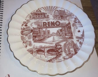 Vintage Plate Souvenir of RENO the Biggest little City in the World 7" Scalloped edges