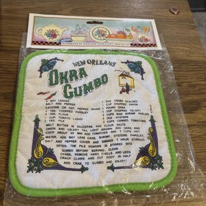 New Orleans Recipe Pot Holder: OKRA GUMBO New Old Stock