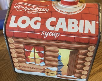 Log Cabin Syrup Tin 100th Anniversary 1887-1987 24 Oz General foods corp.