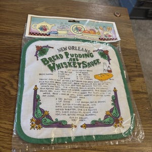 New Orleans Recipe Pot Holder: BREAD PUDDING and Whiskey SAUCE New Old Stock