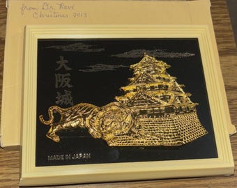Osaka Castle Tourist Souvenir of Japan Art Plaque,3D Plastic 5"x 6"