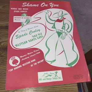 Vintage Sheet Music, Shame on You, Spade Cooley and His western Dance gang 1944