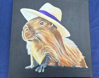 Art work capybara guineapig acrylic painting pet portraits.