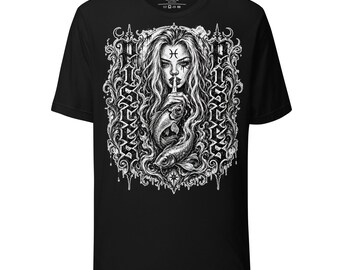 魚座の星座ゴシックスタイルユニセックスTシャツ/Tシャツタトゥーデザイン