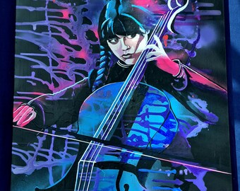 Art work Wednesday playing cello acrylic painting