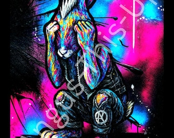 punk wall art digital download rabbit hare bunny