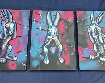 Art work of Three wise hares acrylic painting portraits