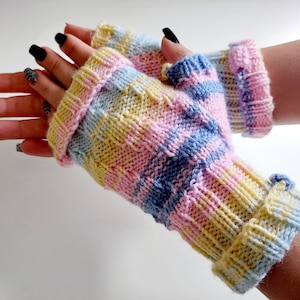 Fingerless gloves Arm warmers Hand knit fingerless gloves Colorful striped Fingerless gloves in rainbow colors Mittens Colorful gloves