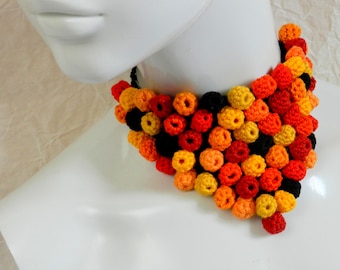 Crochet orange necklace, yellow African jewelry, geometrical choker necklace, knitted summer gift, choker bib necklace, women collar chunky