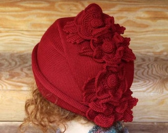 Sombrero de invierno de punto para mujer Sombrero de flores de ganchillo Sombrero de diseñador slouchy para su gorro rojo de ganchillo Accesorios de moda de invierno Sombreros gorro de lana