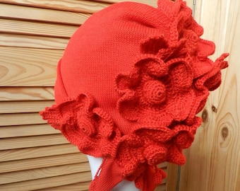 Chapeau de fleur au crochet Chapeau slouchy de créateur pour son chapeau d’hiver pour femme tricoté Bonnet rouge Crochet Rouge Accessoires de mode d’hiver Chapeaux en laine bonnet