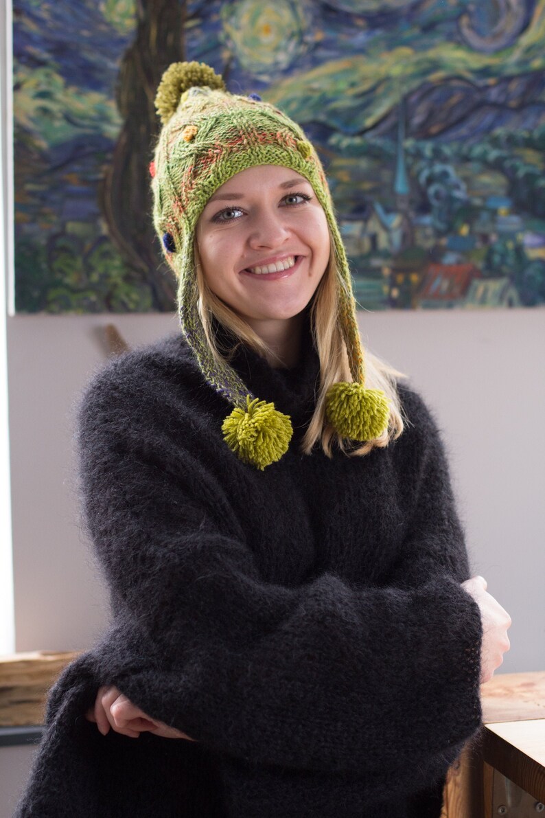 Hat Knit green gift for her Winter warm knit womens Clothing Gift Personalized gift Knit hat gift for girlfriend Warm wool cap wool beanie