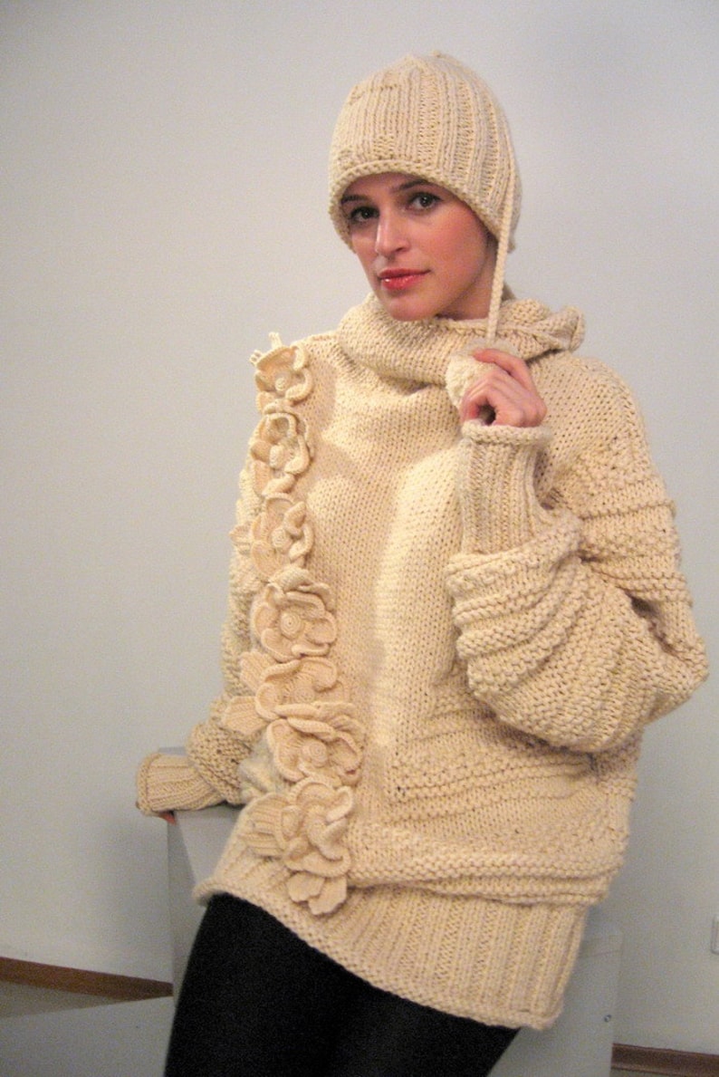 Chunky knit pullover Oversized winter long sweater dress White | Etsy