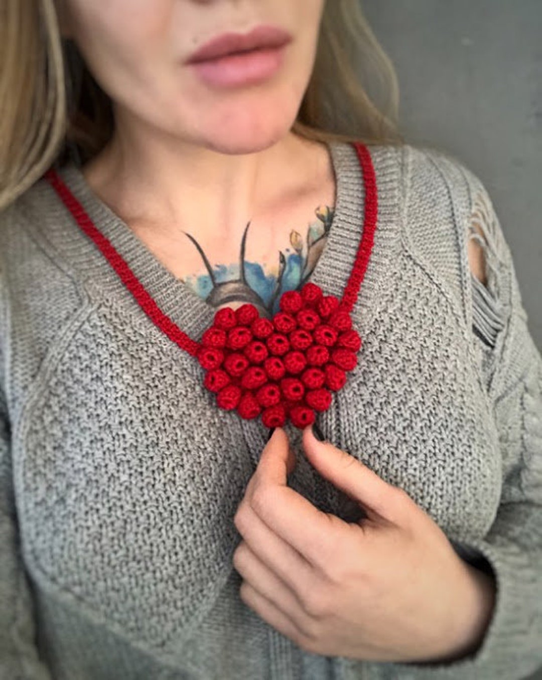 3d Crochet Heart Jewelry Romantic Convertible Necklace Etsy