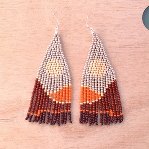 Landscape Seed Beaded Earrings,Long Beaded Earrings,Sunset Dangle Earrings,Long Tassel Earrings,Fringe Earrings,Gift for Her,Christmas gift image 3