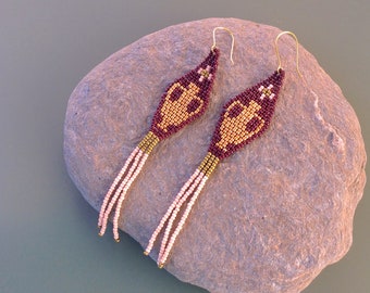 Gold Vase Long Seed Beaded Earrings,Pottery Tassel Earrings,Boho Fringe Earrings,Trendy Dangle Earrings,Bohemian earrings,Wearable art,