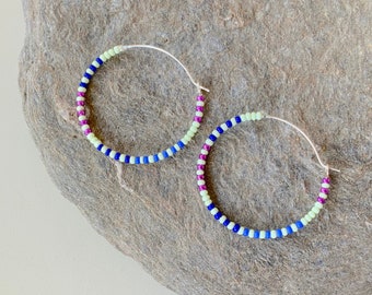 Hoop Earrings,Colorful Earrings,Seed Beaded Hoops,Beaded Hoops,Boho Earrings,Best Friends Gift,Birthday Gift,For Girls,for her