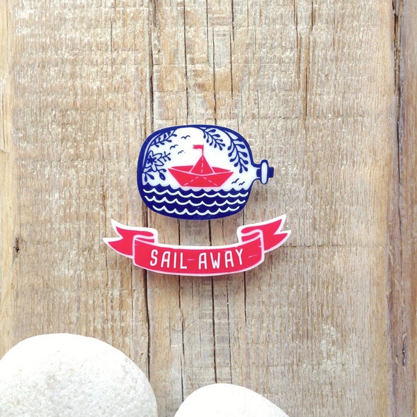 Boat in a Bottle brooch,banner,Sailing Brooch,set of 2,nautical pin brooch,tattoo brooch,unique gift,for him,laser cut acrylic,pin badge,