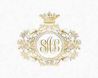 Custom Wedding Logo: Baroque Floral Crest, Editable Monogram (Digital Download)