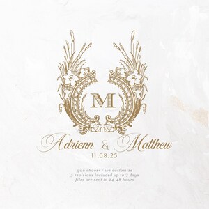 Wedding Logo SVG Wedding Monogram SVG Editable Crest PNG Vintage Botanical Wedding Logo Floral Crest Monogram Fine Art Invitation