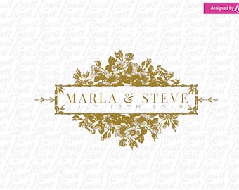 Botanical Wedding Logo Crest, Vintage Monogram (Digital Download)