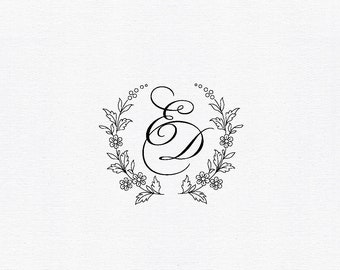 Floral Wreath Wedding Logo, Custom Monogram SVG, Invitations & Souvenirs