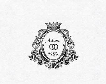 Floral Wedding Crest Logo with Rings, Editable Monogram (Digital Download)