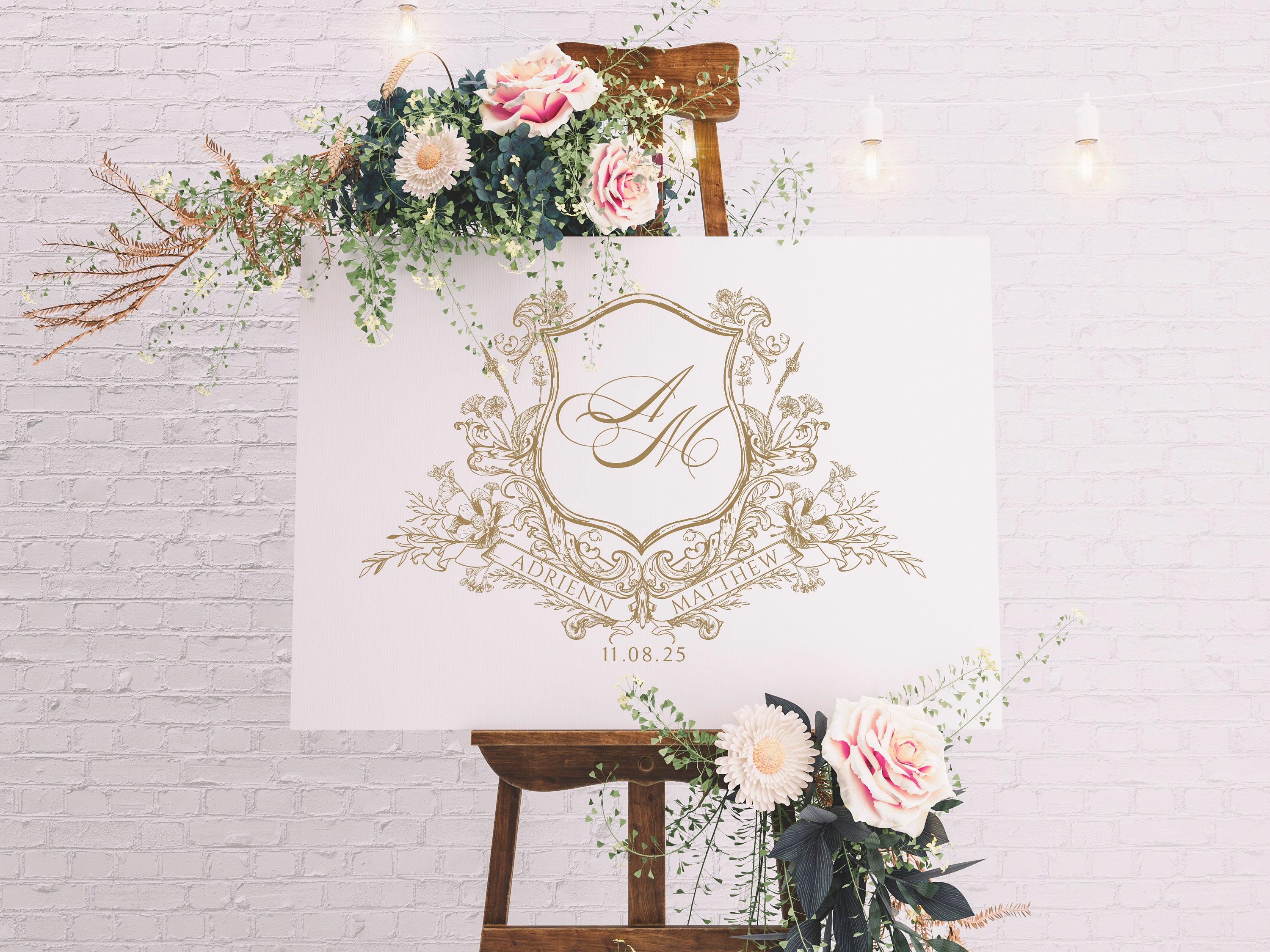 Floral Wedding Crest Logo: Vintage Elegant Monogram (SVG, PNG) - Etsy