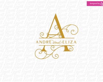 Logotipo elegante com monograma para casamento: brasão em pergaminho, iniciais editáveis (SVG, PNG)