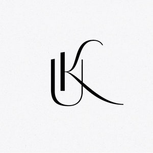 May include: A black and white monogram logo with the letters "UK" intertwined.