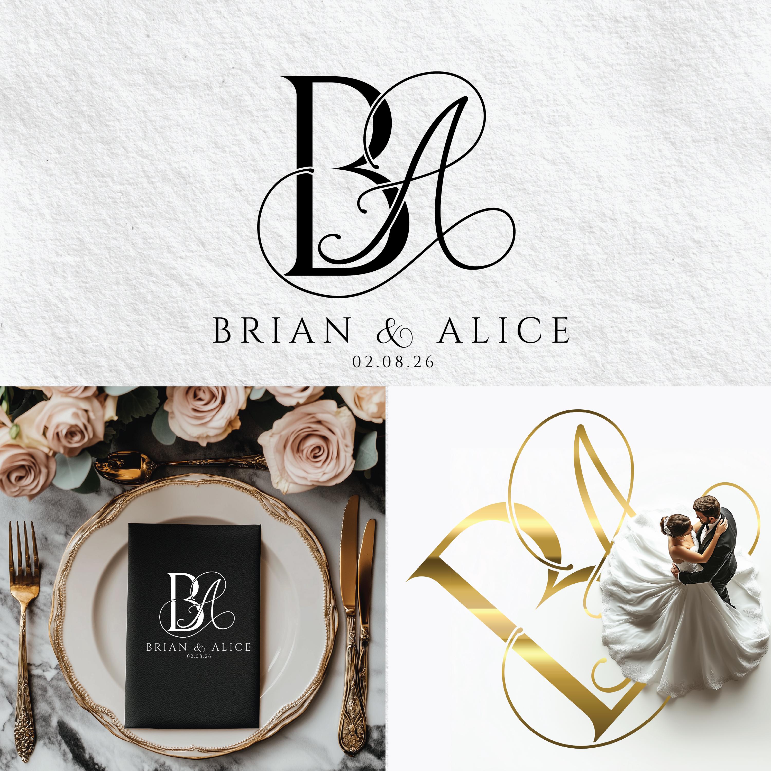 Overlapping Intials Script Custom Wedding Logo Monogram, Elegant Overlapping Initials (digital ...