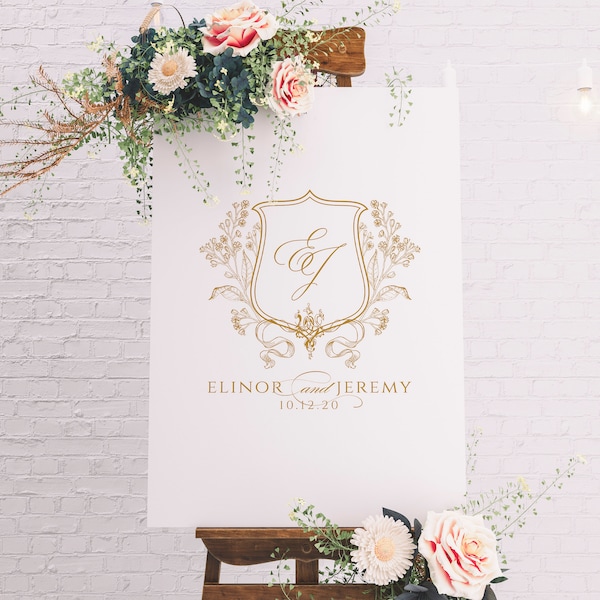 Botanical Wedding Logo SVG, Editable Floral Crest PNG (Digital Download)