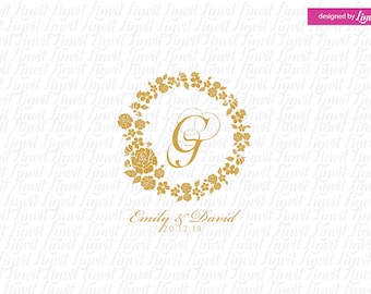 Logotipo floral para casamento em SVG, brasão com monograma botânico (download digital)