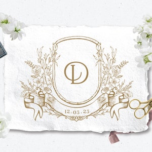 Wedding Logo SVG Custom Wedding Monogram SVG Editable Crest PNG Vintage Floral Crest Handmade Invitation Logo Seating Chart Keepsake Logo