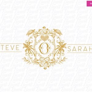 Coastal Wedding Logo SVG Beach Wedding Monogram SVG Editable Crest PNG Custom Tropical Wedding Logo Invitations Favors Signage