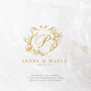Wedding Logo SVG Wedding Monogram SVG Editable Crest PNG Floral Botanical Wedding Logo Modern Crest Napkins Favors Coasters Gifts