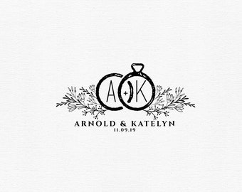 Vintage Wedding Logo: Rustic Rings, Botanical Crest (SVG, PNG)